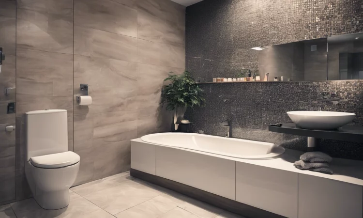 A dark-themed bathroom